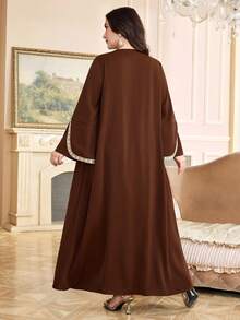Al Najma Plus Size Women's Turkish Maxi Dress & Arabic Traditional Abaya Kaftan Jalabiya Dress - Coffee Brown - View 3