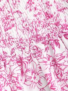 Vestido de verano elegante y casual con cuello cuadrado, mangas abullonadas, cintura ceñida y estampado, para vacaciones - Rosa Pálido - Ver 2