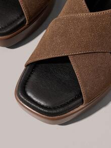 Styleloop Giày sandal cao gót nữ, mũi vuông, đế PU, thiết kế chéo, chất liệu vải nỉ mềm mại, thời trang, đơn giản, thoáng khí và thoải mái, thích hợp cho các bữa tiệc hàng ngày, các buổi liên hoan, kiểu dáng xỏ chân tiện lợi, sandal cao gót, tạo không khí lễ hội, trang phục mùa hè, vật dụng không thể thiếu khi đi du lịch. - màu nâu - Xem 5