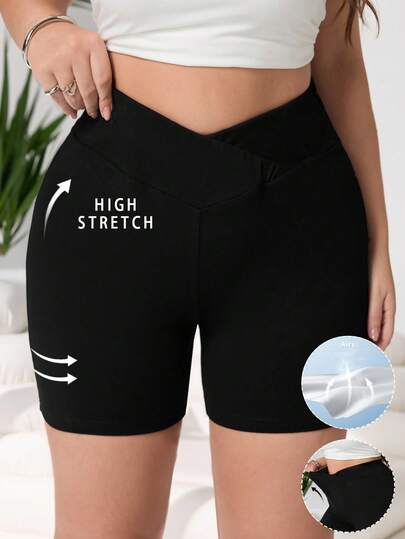 Solflare Quần short skinny màu trơn dành cho nữ cỡ lớn, kiểu dáng thường ngày, đa năng, thích hợp mặc hàng ngày.