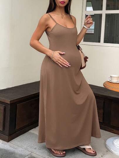 DAZY Đầm dệt kim co giãn ôm sát, không tay, màu trơn, kiểu dáng thường ngày, dành cho bà bầu, mùa xuân/hè.