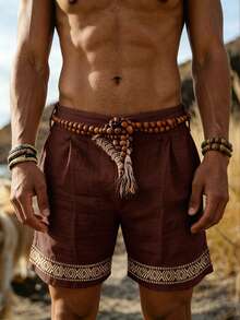 Manfinity Dauomo Men's Bohemian Pocket Casual Shorts, Suitable For Vacation And Beach - Brown - View 4