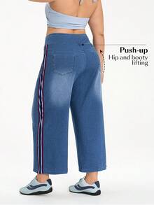 Flexra Pantalones vaqueros de punto de estilo casual y urbano para mujer de talla grande - Azul lavado oscuro - Ver 2