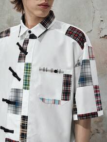 ROMWE MEN Casual Áo sơ mi nam kiểu Trung Quốc cài khuy chéo - trắng - Xem 8