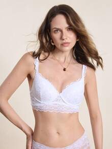 Hourtrue 3pcs Women Sexy Elegant Solid Color Floral Lace Scallop Trim Push Up Underwire Instantlift Bra Lingerie Wedding Lace Push Up Bra Lacy Bralette Push Up Bralette Bralettes For Women Lace Lingerie Topsfor Summerfor Summer - Multicolor - View 10