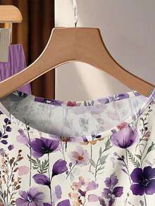 EMERY ROSE Bộ quần áo nữ cỡ lớn in hoa, màu tím, gồm 2 món, thích hợp mặc đi nghỉ mát, mùa hè. - Nhiều màu - Xem 3