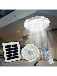 Solar-Powered Indoor Ceiling Light, Outdoor Waterproof Hanging Garden Lamp, Panel Light, Suitable For Walkways, Gardens, Living Rooms - أبيض - مشاهدة 2