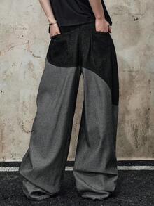 ROMWE MEN Street Life Men's Casual Fashion Street Curved Patchwork Denim Jeans - Black - View 3