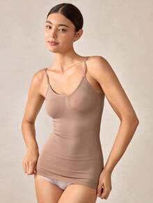 Veilyse Woman Seamless Shapewear Bodysuits Tops Sports Base Layer Top For Women Tummy Control Vest Scoop Neck Ribbed Body Suit Body Shaping Stretchy Chest Support Compression Underwear Basic T Shirt Tops Women Shapewear Slipsfor Summer - Apricot - View 5
