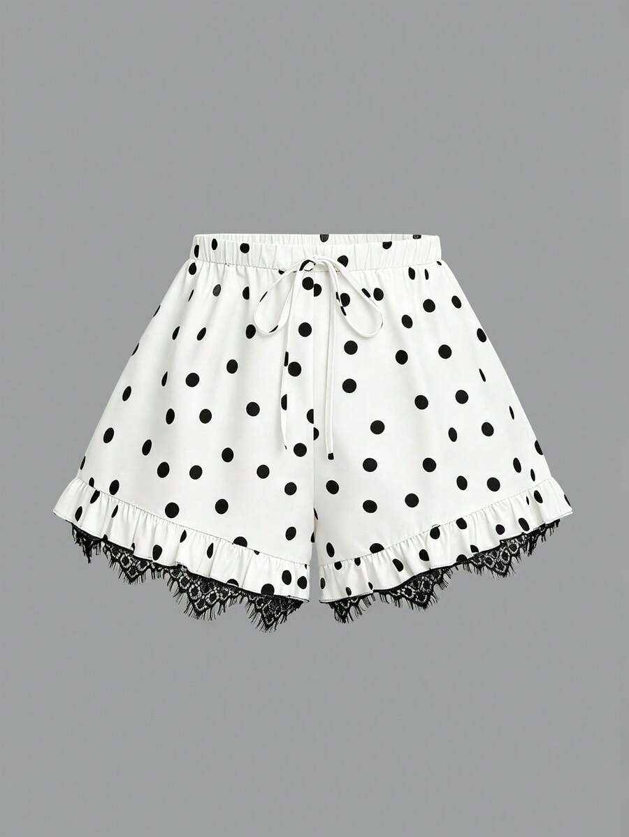 Sweetra Plus Size Polka Dot Print Casual Shorts - Multicolor - View 1