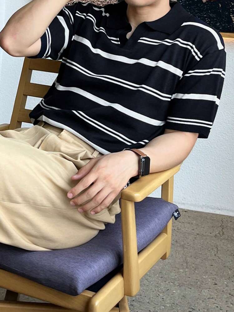 Black & White Striped Polo Shirt