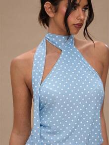 SHEIN BAE Abito estivo da donna sexy, mini, con stampa a pois, senza schienale e con collo a canottiera - celeste - Visualizzare 5