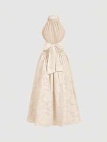SHEIN MOD Đầm midi cổ yếm buộc dây phía sau màu trơn thanh lịch dành cho nữ, thích hợp cho mùa hè. - Màu be - Xem 5