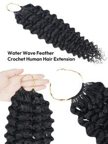 Boho Braids 水波纹卷发 60克 50股 女士钩编真人发 14-22英寸 100% Remy真人发 预先分离 隐形奇迹结 羽毛钩编真人发 波西米亚风接发 自然黑 1B# - S1B - 查看 5