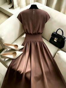 GlowEve Coffee-Color Chiffon Sleeveless Rhinestone Embellished Elegant Dress For Women - Coffee - View 2