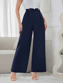 Modelyn Women's Solid Color Casual Pants, Simple And Fashionable For Daily Wear - Navy Blue - View 5