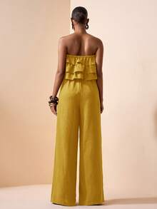 Mono con volantes en el bajo, unicolor, adecuado para uso diario - amarillo ganso - Ver 2