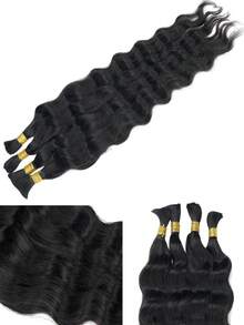 Boho Braids 100%真人发，适合波西米亚风编发，超波浪卷发，4束/包，95克，全头自然黑色散装真人发接发，适用于无结编发，湿波浪无纬预分离编发，女士真人发接发 - S1B - 查看 5