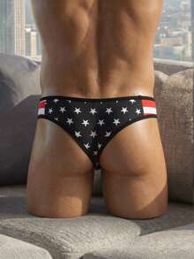 DrisQ 男士条纹星形印花性感三角裤 - 黑色 - 查看 3