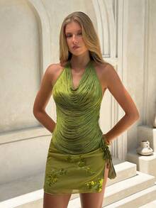 Aloruh Women's Bohemian Tassel Crop Top - Green - View 3