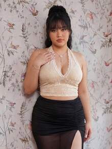 CovetEZ Plus Size Black Lace-Up Spaghetti Strap Tank Top - Multicolor - View 1