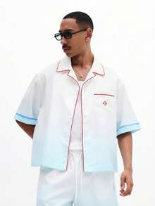 SUMWON Conjunto de camisa abotonada y pantalones cortos con ajuste boxy y degradado, conjunto de dos piezas para vacaciones de verano, colección de ropa informal masculina con ajuste relajado - Multicolor - Ver 3