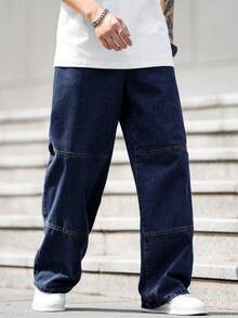 Claim Dot Men's Solid Color Minimalist Casual Jeans - Dark Wash - View 6