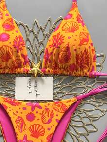 SHEIN Swim Mod 2026春夏华丽氛围水疗泳衣，女士性感星形装饰挂脖系带比基尼，海滩度假写真 - 彩色 - 查看 5