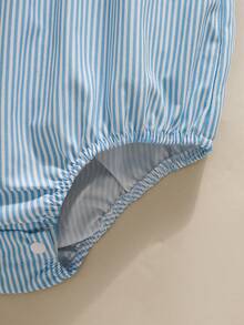 Souflis Souflis Baby Boy's Woven Bear Print Striped Short Sleeve Romper, Suitable For Gatherings In Summer - Baby Blue - View 7