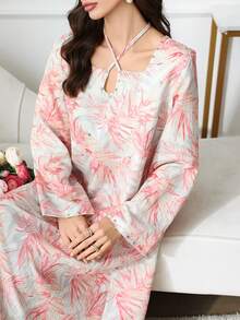 Yasmyna Women's Elegant Floral Print Arabic Style Dress - Multicolor - View 8