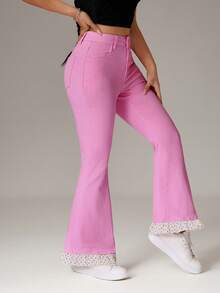 SHEIN PETITE Women's Solid Color Minimalist Sexy Everyday Jeans,Petite Women Swimming White Summer - Pink - View 4
