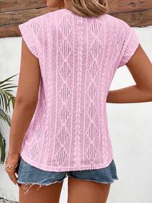 EMERY ROSE Women's Casual Retro Pink Round Neck Cap Sleeve Jacquard Textured Fabric Plus Size T-Shirt - Baby Pink - View 2