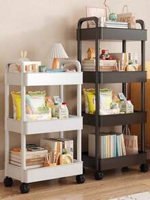 3-Tier Rolling Makeup Storage Cart, Plastic Freestanding Multi-Functional Trolley With Rotating Tray, Easy Assembly, Multi-Purpose Organizer For Office, Bathroom, Kitchen & Pantry, No Power Required - Multicolor - View 1