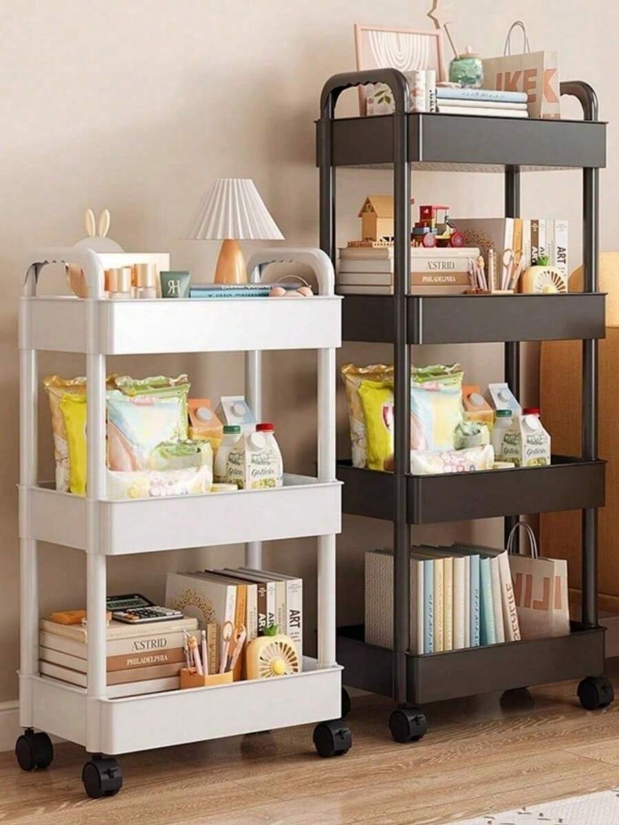 3-Tier Rolling Makeup Storage Cart, Plastic Freestanding Multi-Functional Trolley With Rotating Tray, Easy Assembly, Multi-Purpose Organizer For Office, Bathroom, Kitchen & Pantry, No Power Required - Multicolor - View 1