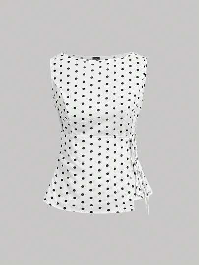 SHEIN MOD Áo không tay nữ in họa tiết chấm bi tương phản