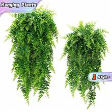 2pcs/4pcs Hyper-Realistic Artificial Hanging Plants Set - Faux Ferns And Ivy Greenery - UV-Resistant, Low-Maintenance Plastic Decor For Patio, Porch And Indoor Spaces - Green - View 1