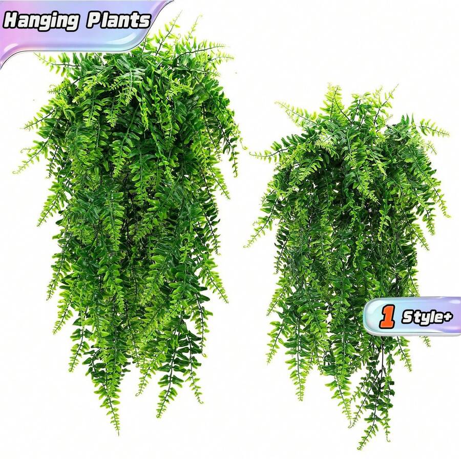 2pcs/4pcs Hyper-Realistic Artificial Hanging Plants Set - Faux Ferns And Ivy Greenery - UV-Resistant, Low-Maintenance Plastic Decor For Patio, Porch And Indoor Spaces - Green - View 1