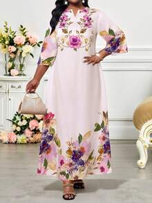 SHEIN Lady Đầm maxi nữ họa tiết truyện tranh và hoa lá thường ngày, kiểu dáng mới mùa xuân hè 2025, đầm cỡ lớn. - Nhiều màu - Xem 8
