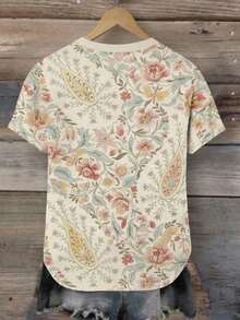 EMERY ROSE Áo kiểu nữ mùa hè mới, phong cách vintage, thời trang và đa năng, thiết kế thanh lịch, họa tiết hoa không đều, phong cách nhiếp ảnh đường phố, áo thun ngắn tay nữ. - Nhiều màu - Xem 2