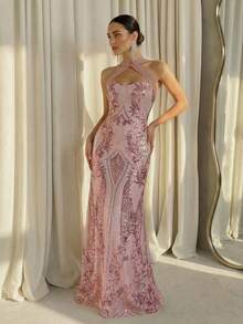Modelyn Robe de soirée de cérémonie (très ornée) pour femmes, Tenues de robe de soirée d'été pour femmes, Robes de soirée de luxe pour femmes pour l'automne et l'anniversaire - Rose bonbon - Voir 6