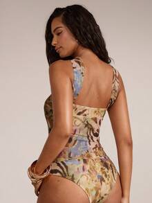 SHEIN BAE Women's Leopard Print Halter Backless Sexy Bodysuit, Suitable For Vacation & Party Wear, Spring/Summer - Khaki - View 2