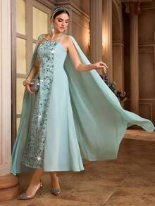 Modelyn Vestido de estilo árabe con mangas de murciélago y decoración de lentejuelas para mujer - Rosa - Ver 8