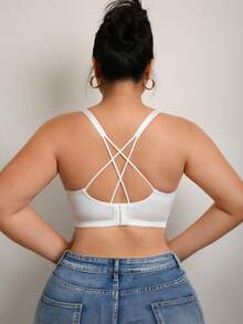 DesireSculpt 1pc Padded Underwire Lightly Lined Minimizer Bra, Smooth Basic Daily Wear For Plus Size & Full Bust - White - View 2