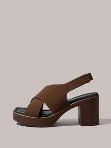 Styleloop Giày sandal cao gót nữ, mũi vuông, đế PU, thiết kế chéo, chất liệu vải nỉ mềm mại, thời trang, đơn giản, thoáng khí và thoải mái, thích hợp cho các bữa tiệc hàng ngày, các buổi liên hoan, kiểu dáng xỏ chân tiện lợi, sandal cao gót, tạo không khí lễ hội, trang phục mùa hè, vật dụng không thể thiếu khi đi du lịch. - màu nâu - Xem 3