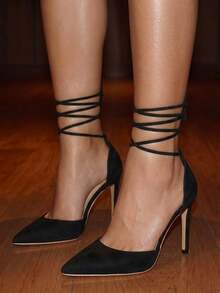 Spring/Summer Women Tie Leg Design Sexy Black Stiletto Heeled Strappy Pumps,Sexy,Party Summer Shoes - Black - View 1