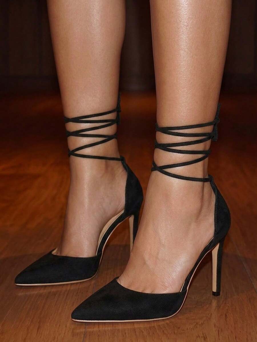 Spring/Summer Women Tie Leg Design Sexy Black Stiletto Heeled Strappy Pumps,Sexy,Party Summer Shoes - Black - View 1