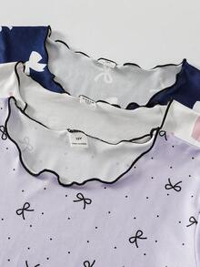 SHEIN 3件套女童可爱波点爱心图案舒适长款睡衣家居服套装 - 彩色 - 查看 3