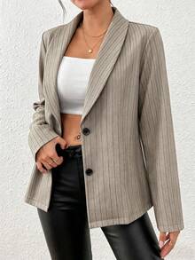 xheEMERY ROSE Chaqueta de blazer ajustada de manga larga y sexy de color negro para mujer, para inviernoxhe - Albaricoque 2 - Ver 5