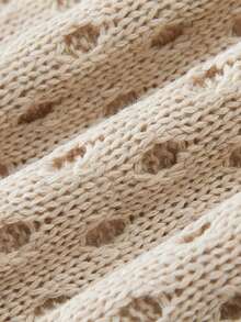 SHEIN Women Summer Beige Knit Vest,V-Neck Sleeveless Openwork Two-Tone Polka Dot Eyelet Pattern,Casual Autumn ,Ribbed Hem Retro Layering Style Occasion - Khaki - View 8