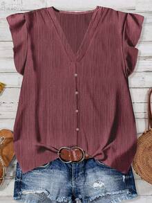 SHEIN RusticEase Women's Casual Minimalist Shirt, Suitable For Summer - Red Violet - View 7